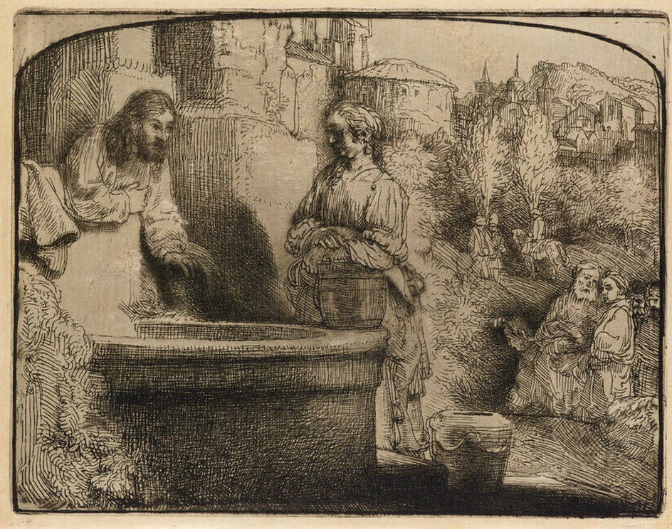 Christ and the Woman of Samaria: an arched print (John 4: 4-29)
