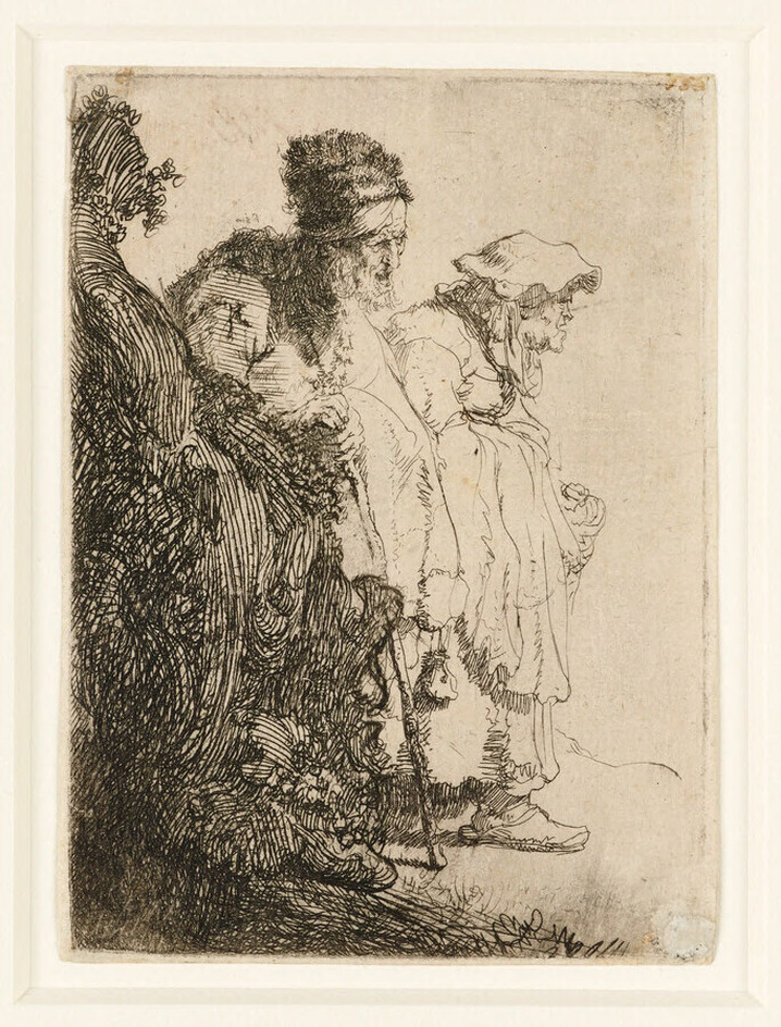 Beggar Man and Woman Behind a Bank