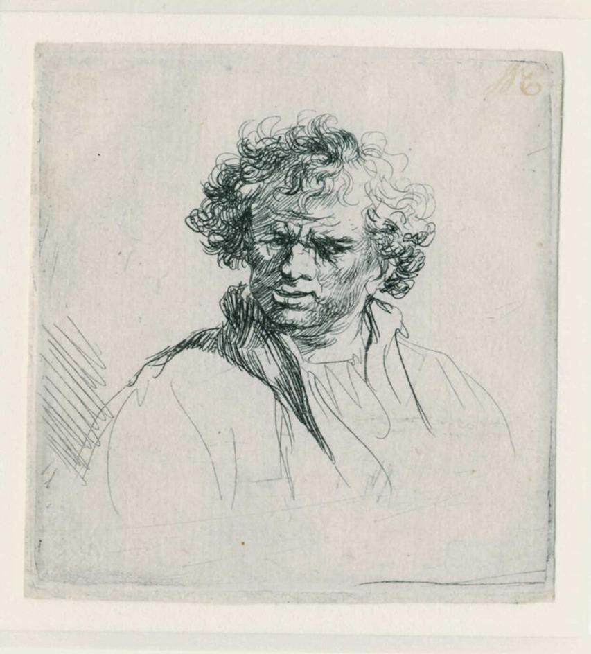 Curly-headed man with a wry mouth