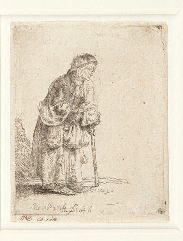 Beggar Woman leaning on a Stick