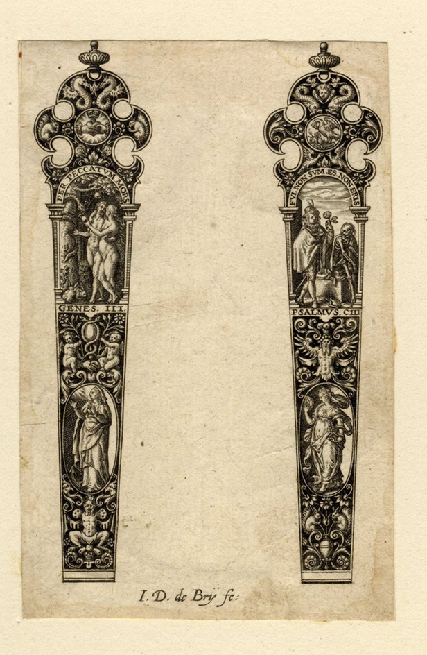 Grotesque designs for two knife-handles