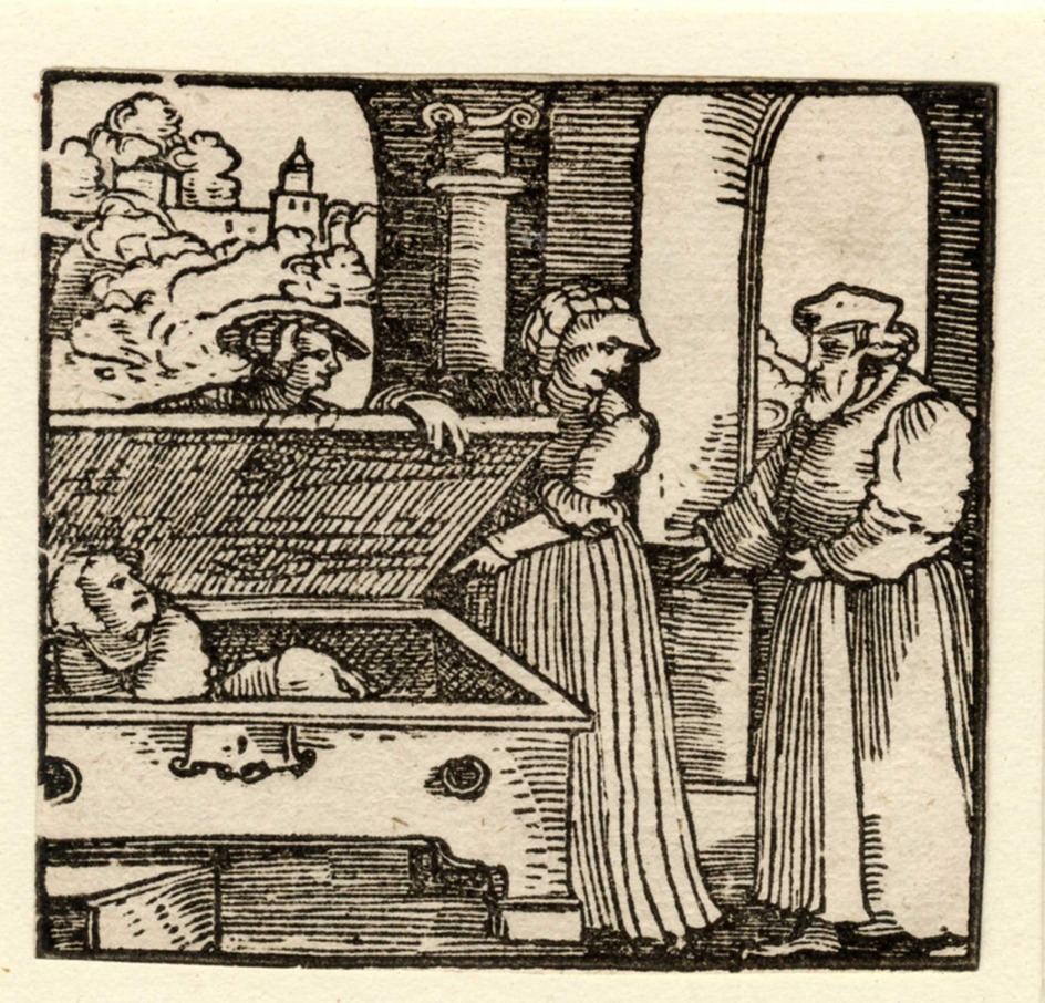 The wife of the physician and her lover in the chest