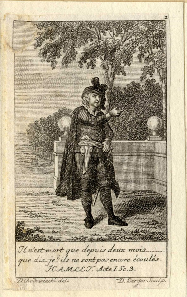 Hamlet standing in a landscape