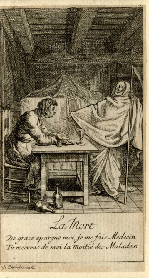 A drunk man visited by Death