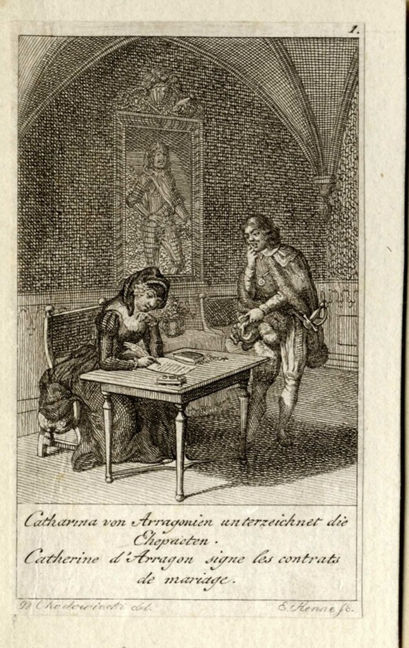 Catherine of Aragon signing the contract of marriage