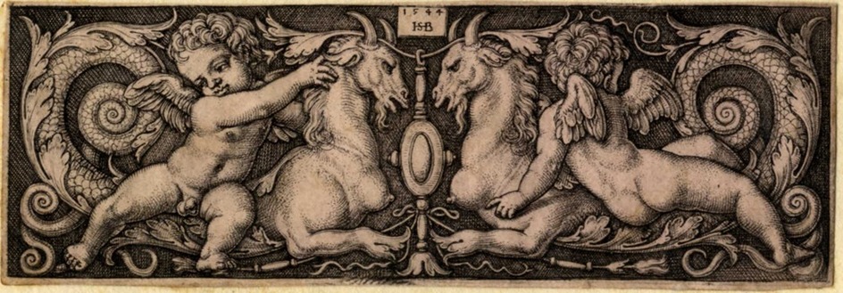 Ornament panel with two genii riding on chimeras