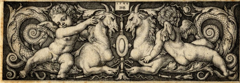 Ornament panel with two genii riding on chimeras