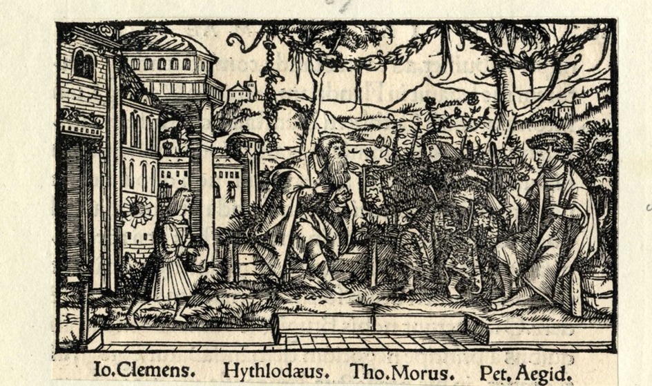 Conversation between Hythlodaeus, Thomas More and Petrus Aegidius in Antwerp