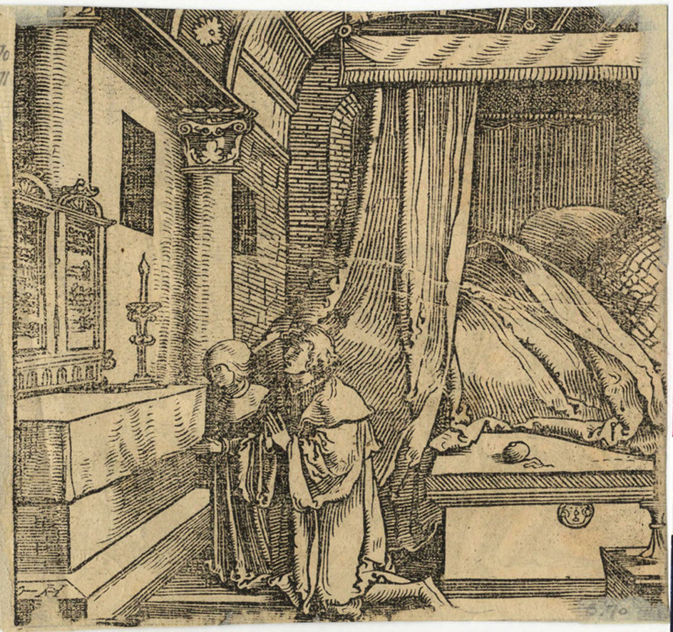 Recto: Tobit and Sara in prayer
Verso: Bathsheba bathing