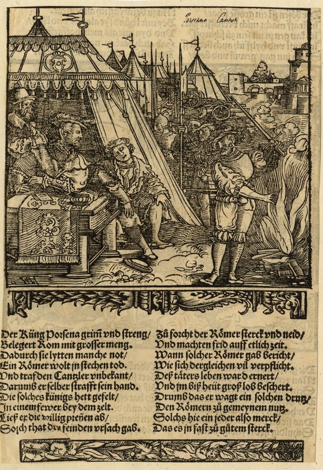 Recto: Mucius Scaevola in front of Porsenna
Verso: A Man being tempted by the Devil in a wood