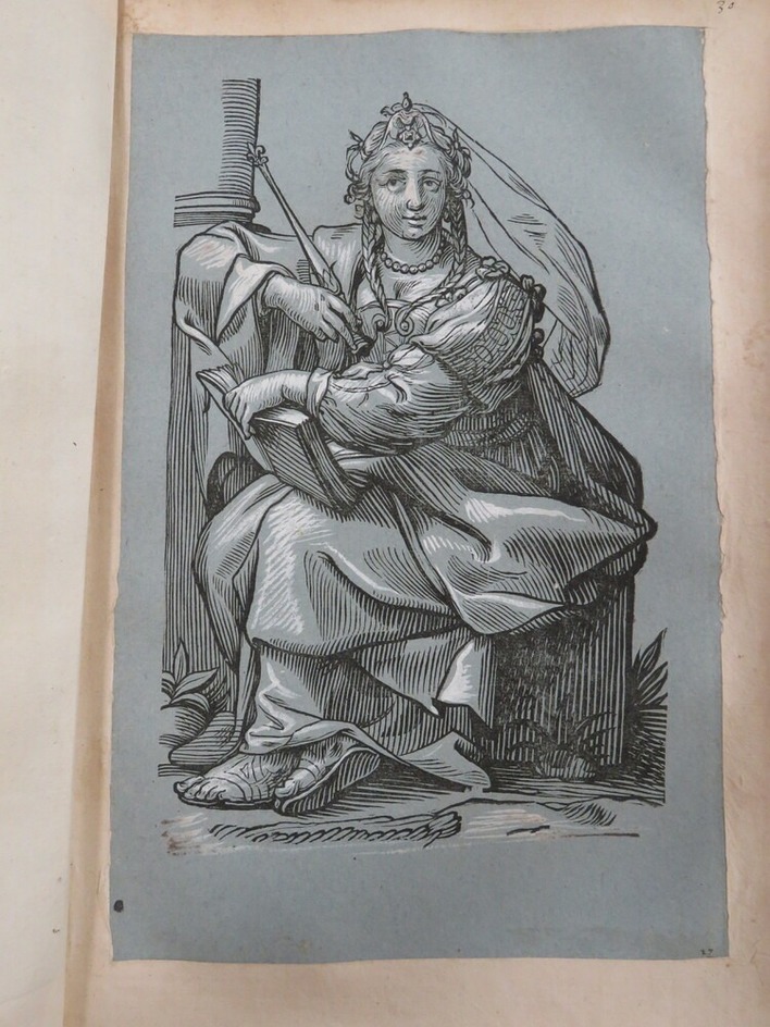 The Sibyl of Europe: a sibyl, holding a mace and reading a book
