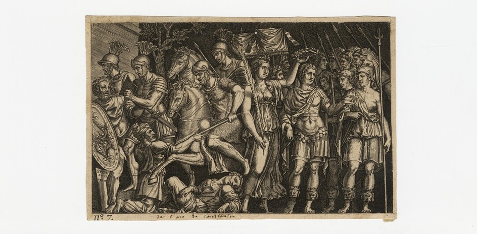 Trajan entering Rome and being crowned by Victory, after the antique