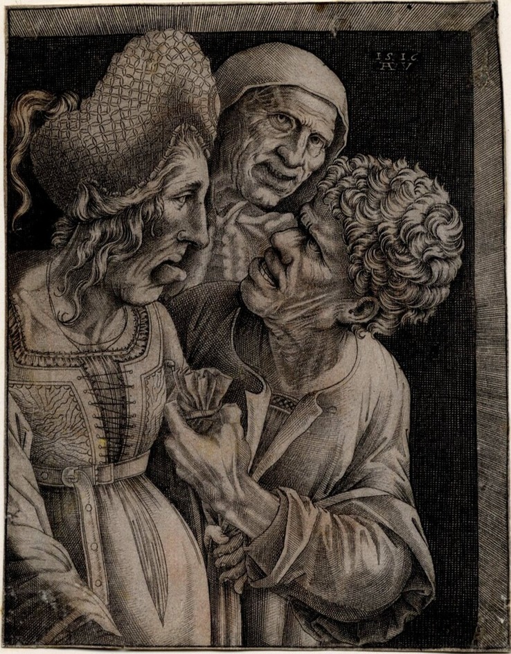 A caricature of a woman and two men
