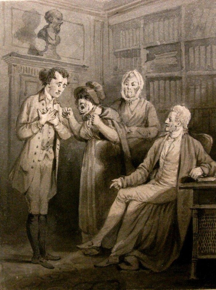 Partridge and his Wife before Allworthy, from 'Tom Jones'