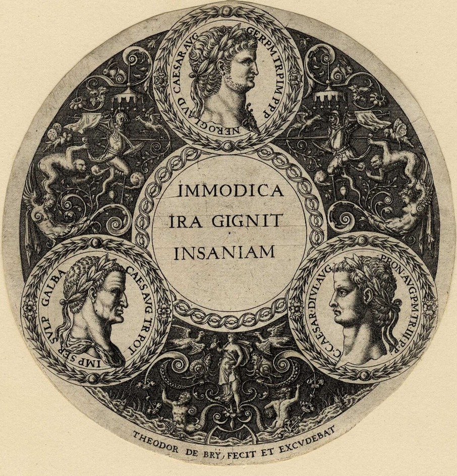 Immodica Ira gignit Insaniam (inscribed)