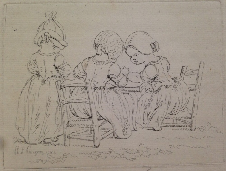 Three infant girls seated at a table