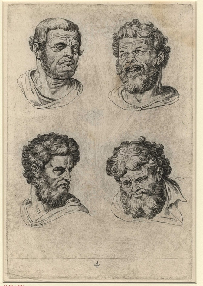 Studies of four heads, with different facial expressions