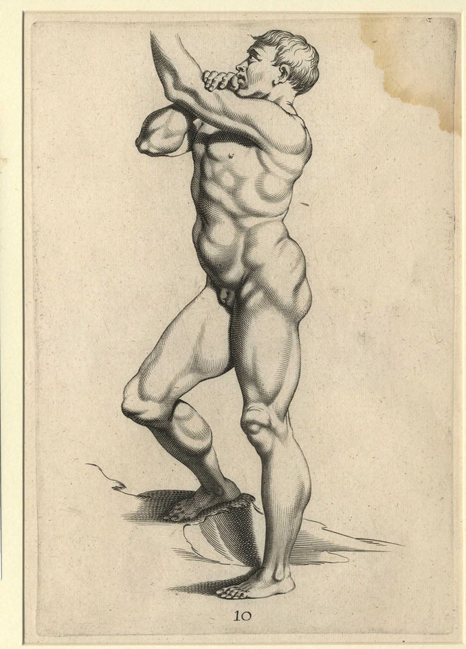 Study of a nude man, with his arm raised
