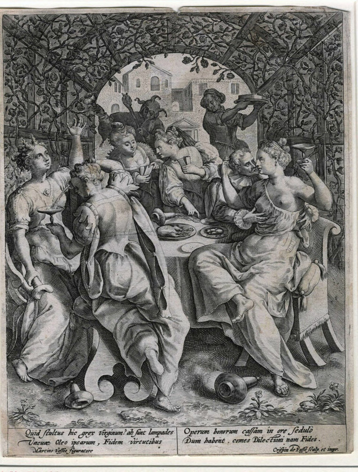 The foolish virgins beneath a trellis