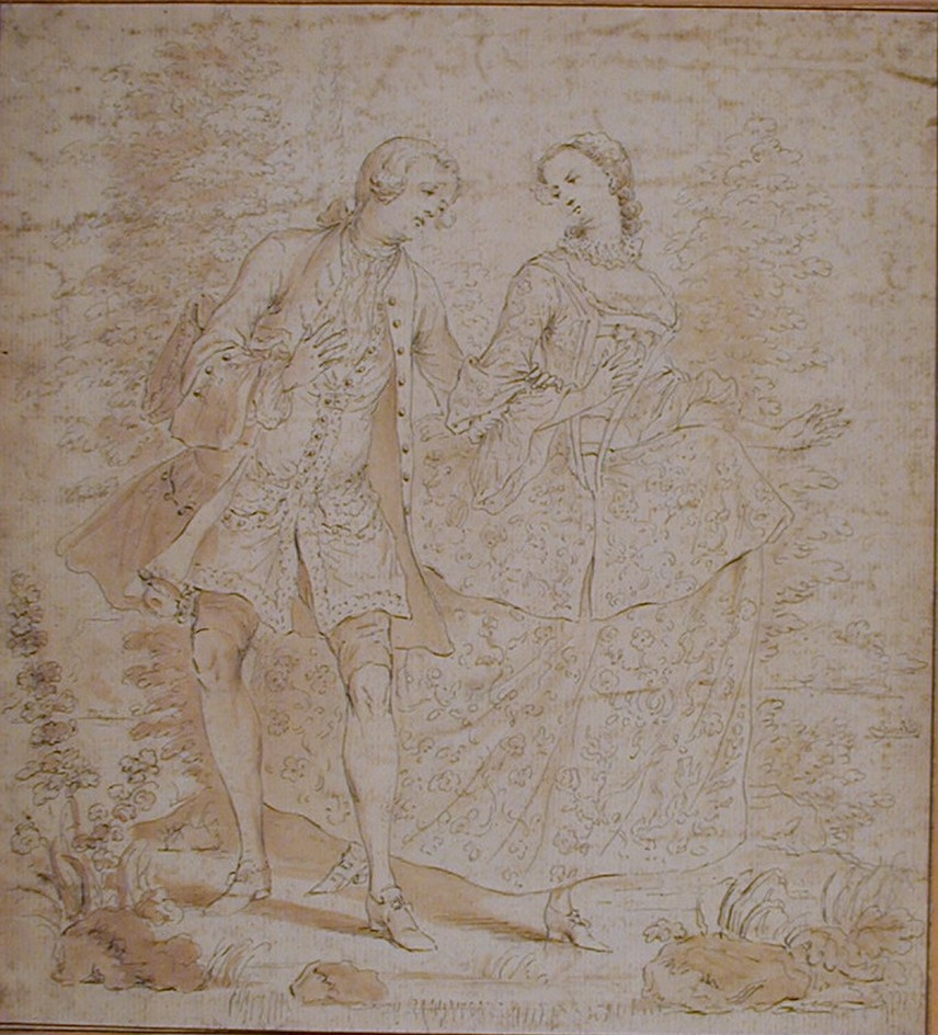 A man and a woman walking arm in arm