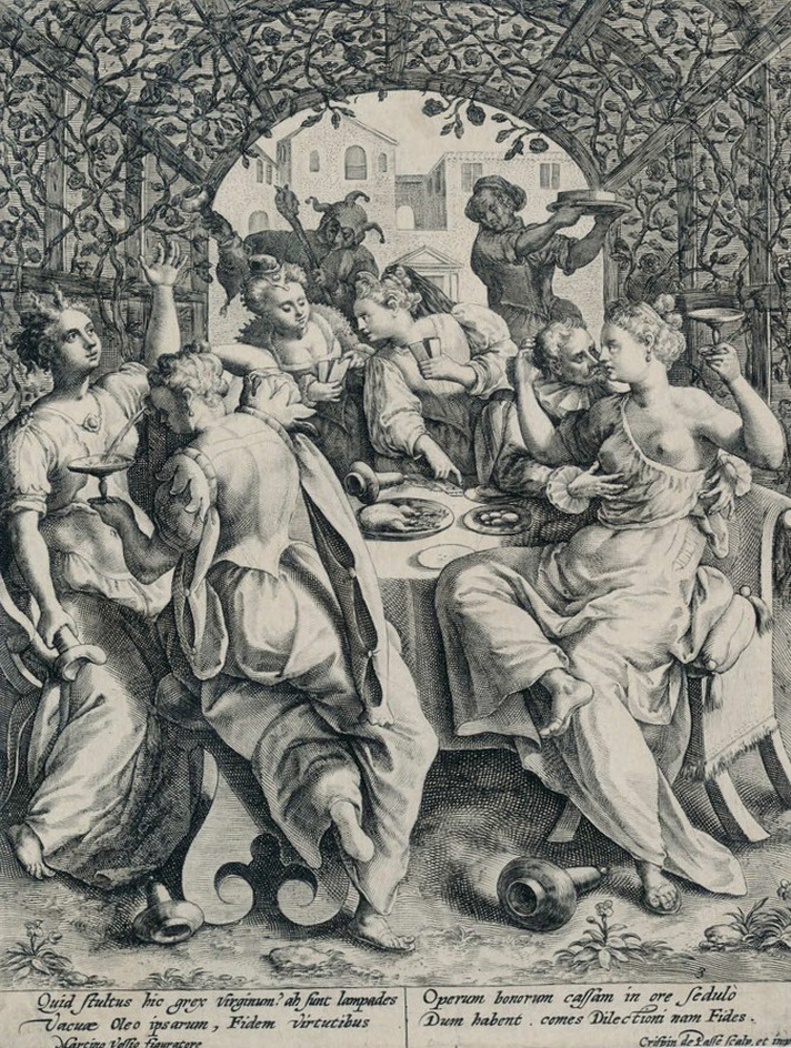The foolish virgins beneath a trellis
