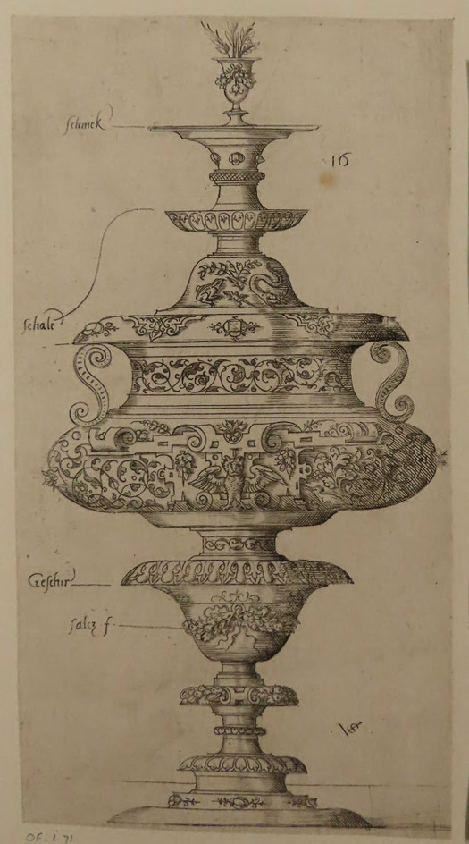 Plate 16: Design for a double goblet with an owl, from Douce Ornament Prints Album II