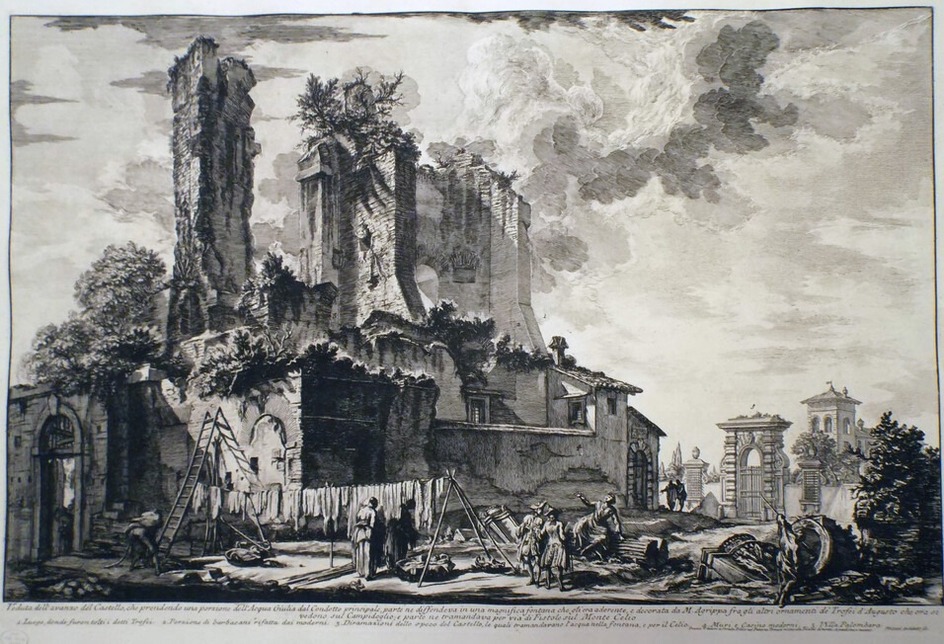 View of the remains of the fountainhead of the Acqua Giulia (inscribed)