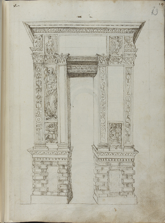 Recto: Arcus Argentariorum (Arch of the Money-Changers) 
Verso: Arch of Janus, plan and elevation (South view)