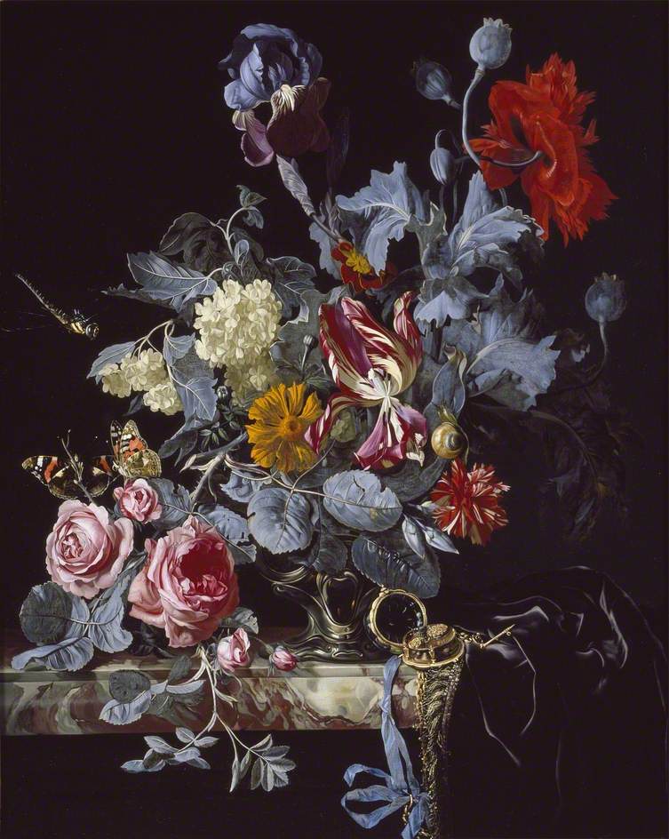 A Vase of Flowers with a Watch