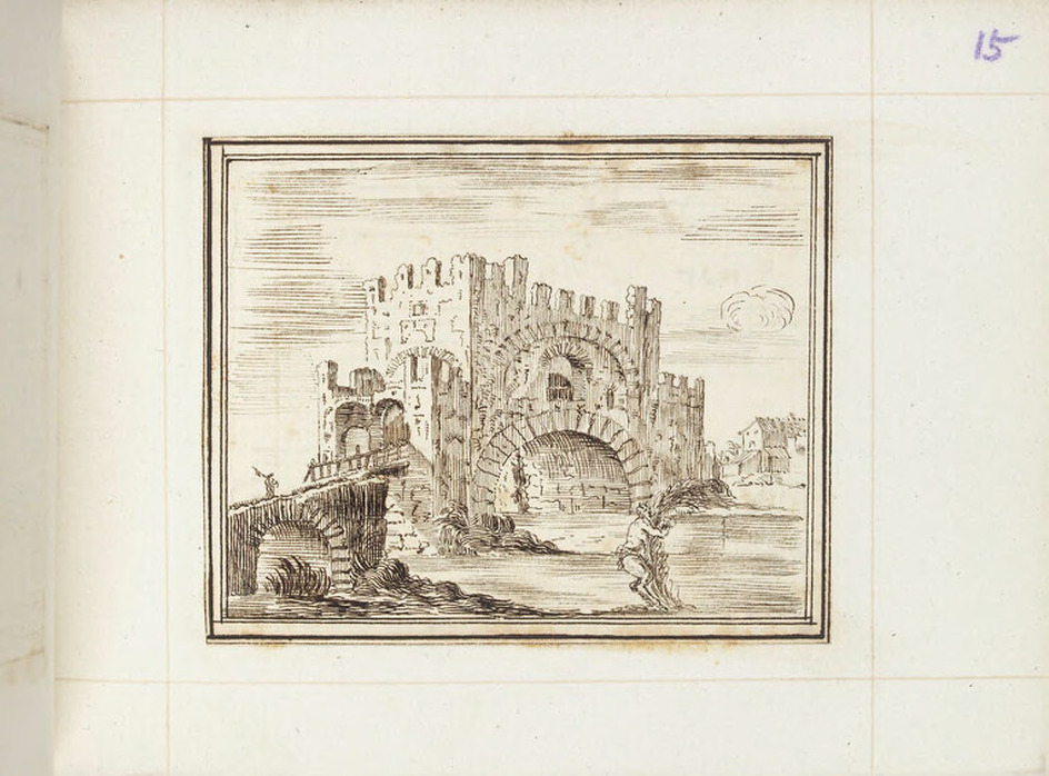 Recto: Ponte Nomentana, Rome
Verso: Musical score