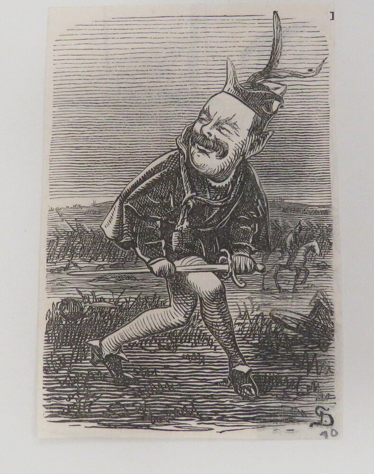 A man walking in a field carrying a sword