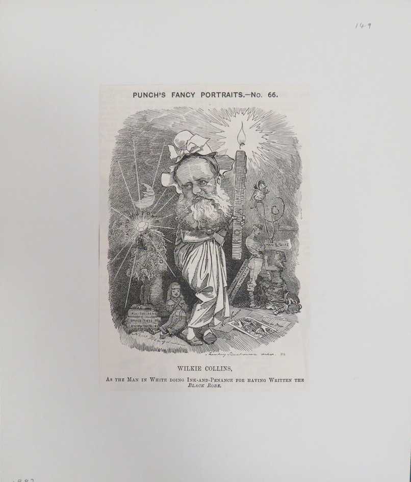 PUNCH'S FANCY PORTRAITS.-No. 66. WILKIE COLLINS, AS THE MAN IN WHITE DOING INK-AND-PENANCE FOR HAVING WRITTEN THE BLACK ROBE