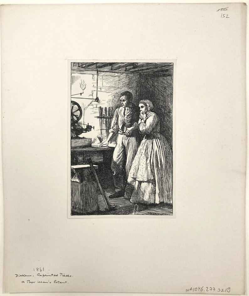Scene from 'A Poor Man's Tale of a Patent' in 'Reprinted Pieces' by Ch.Dickens
