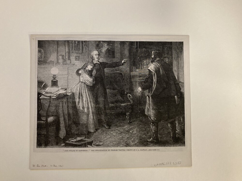 ' THE CURATE OF GLEVERING : ' THE DENUNCIATION OF CHARLES TREVOR.-DRAWN BY J. D. WATSON-SEE PAGE 610