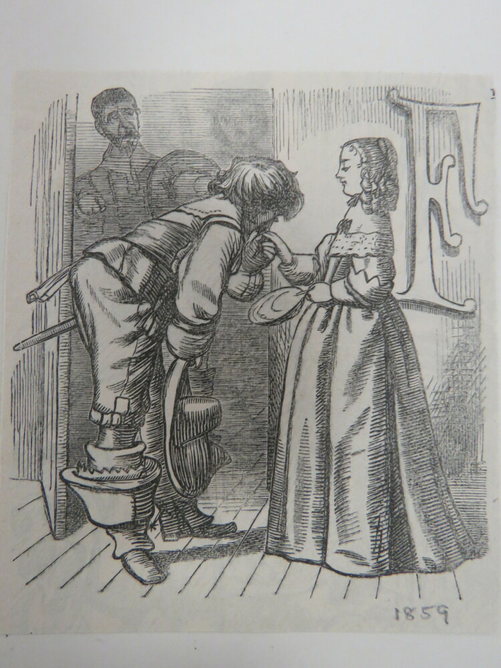 Man kissing lady's hand, with letter F in background