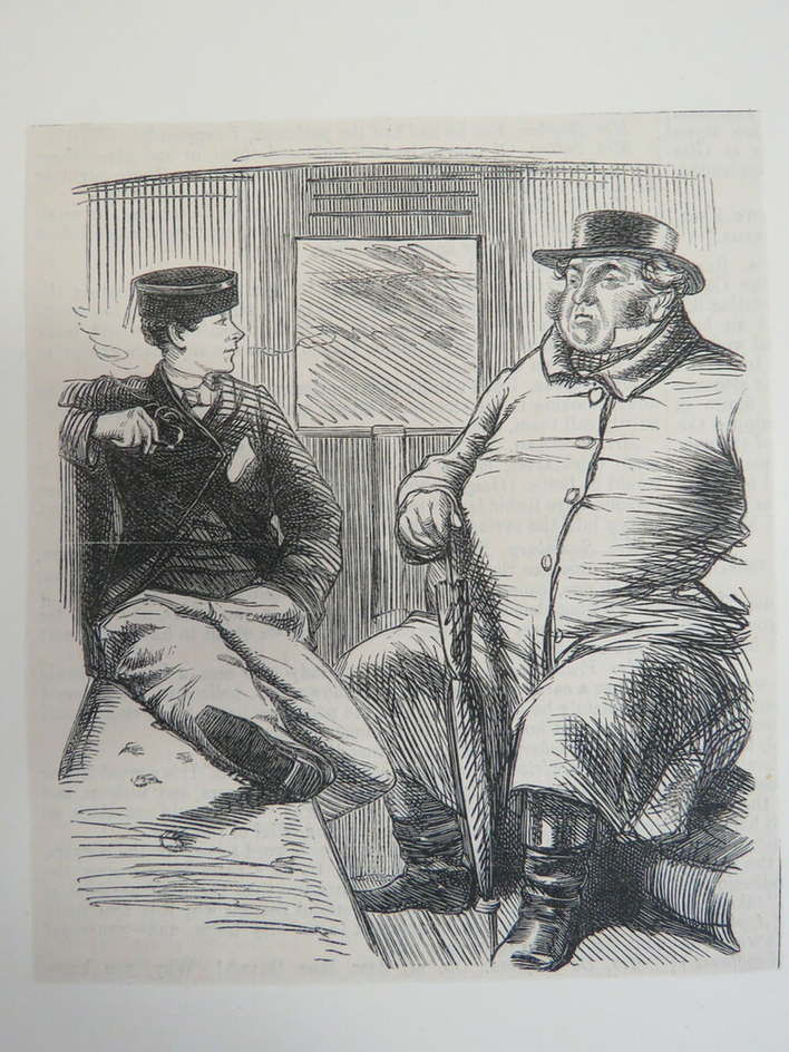 Young passenger and farmer on train