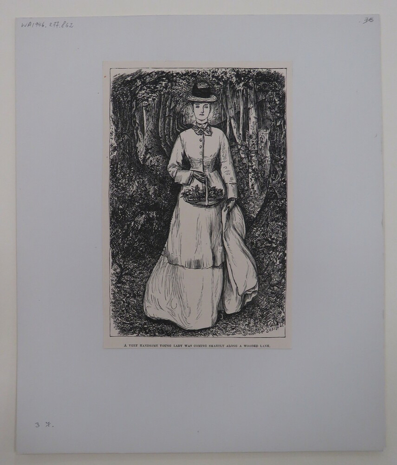 A very handsome young Lady was coming smartly along a wooded Lane