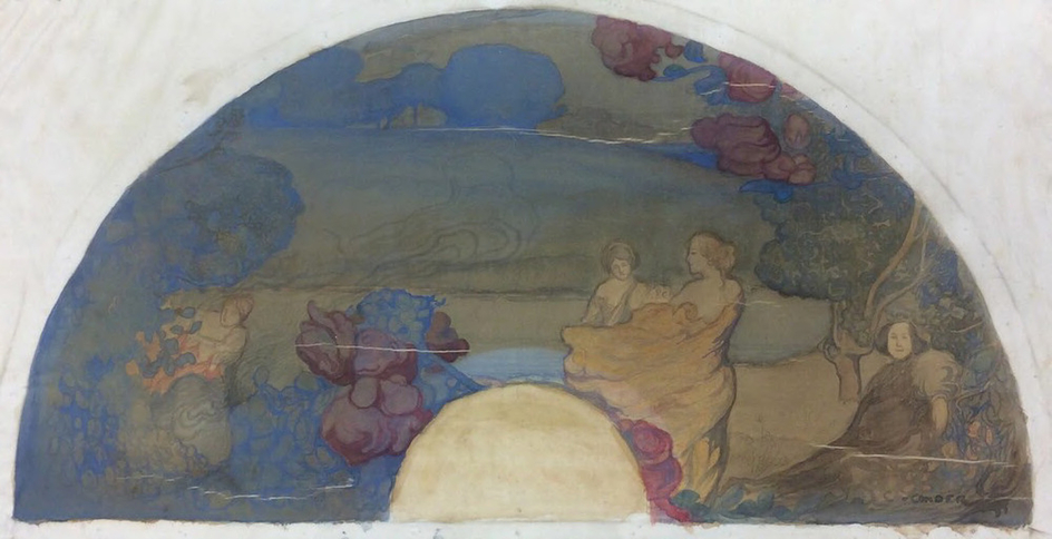 A Fan depicting Ladies in a Country Scene