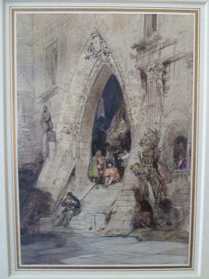 Historical Scene with Figures on a Castle Stairway