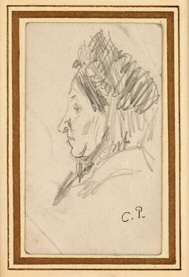 Study of the head of a woman wearing a hat seen in profile facing left