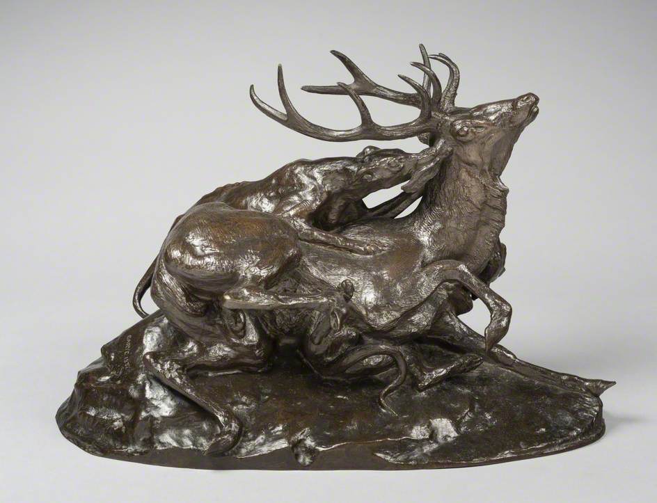 Stag Brought Down by Two Scotch Hounds