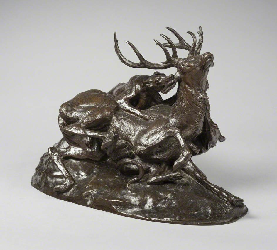 Stag Brought Down by Two Scotch Hounds