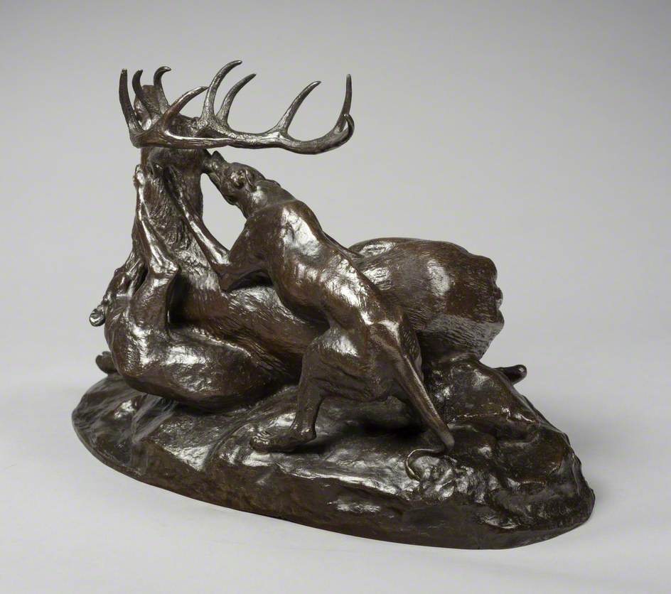 Stag Brought Down by Two Scotch Hounds