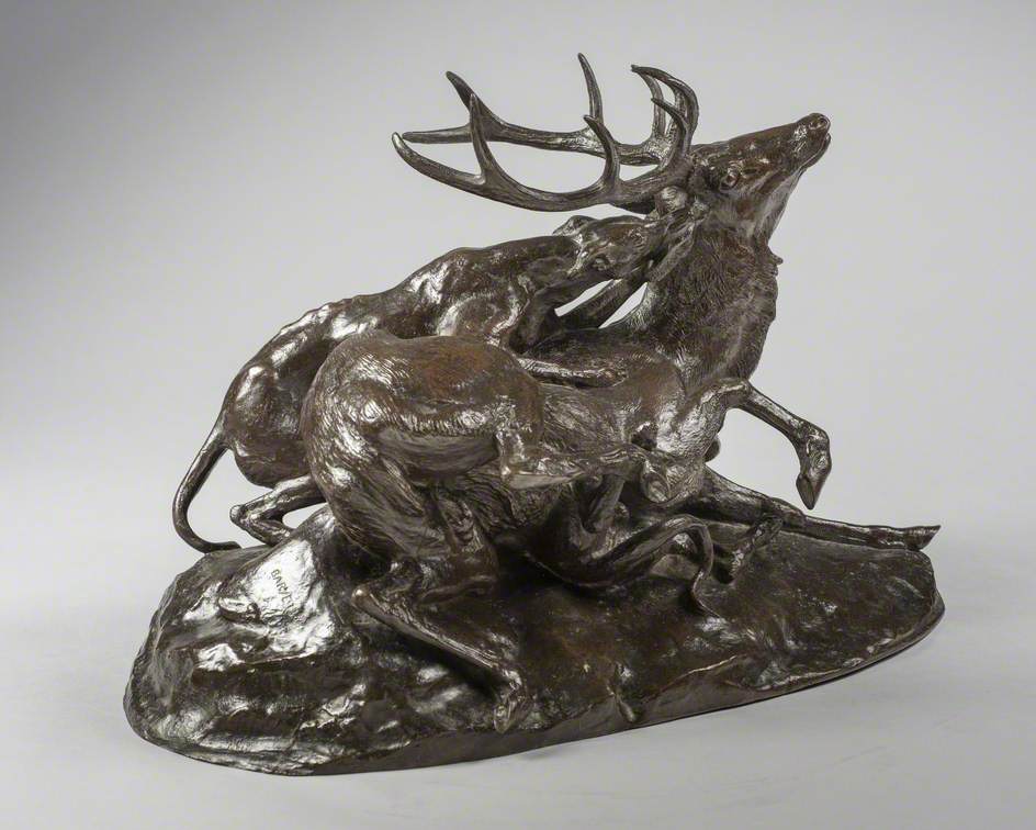 Stag Brought Down by Two Scotch Hounds