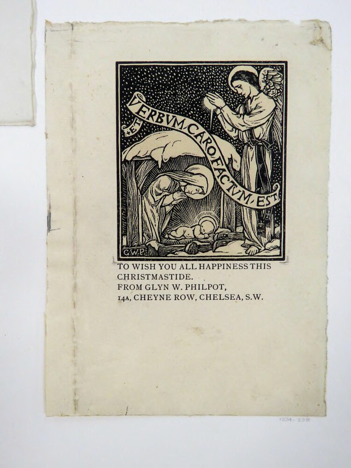 Christmas card with Et Verbum Caro Factum Est | Christmas card with Virgin and Child with an Angel (descriptive)
