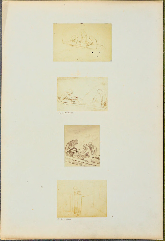 Above: three studies for 'The Passing of Arthur'
Below: study for 'Sister Helen'