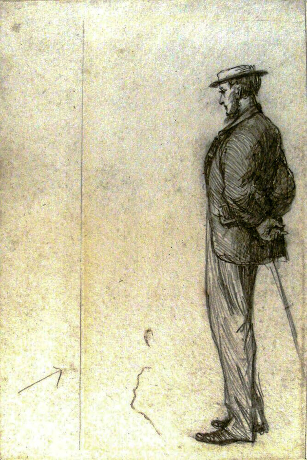 A Man standing, seen from the side