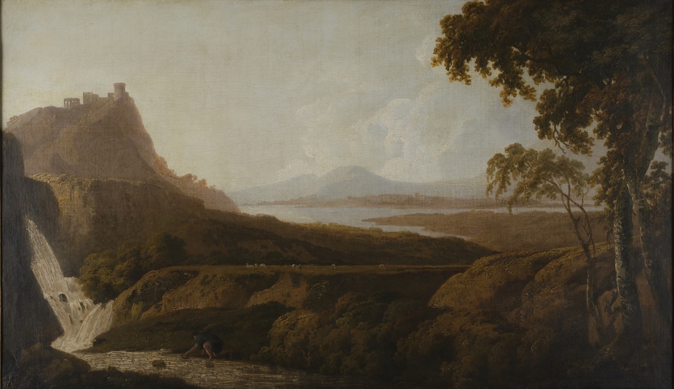 Italianate Lake Scene with Waterfall