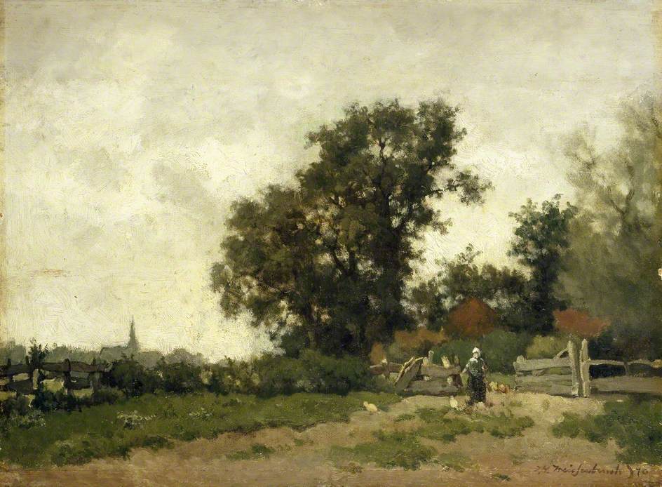 Landscape with a Peasant Girl feeding Chickens