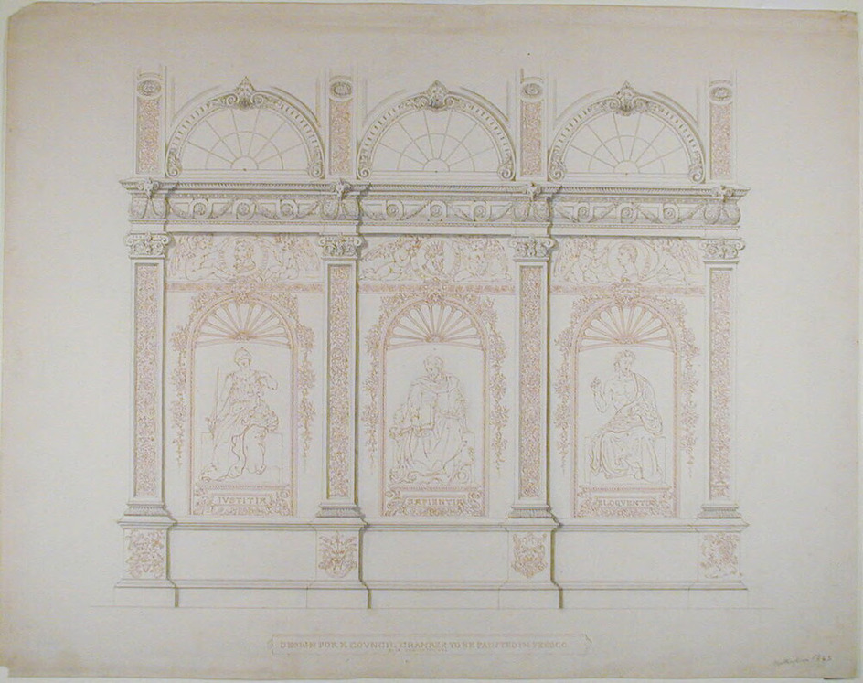 An architectural design of four pilasters